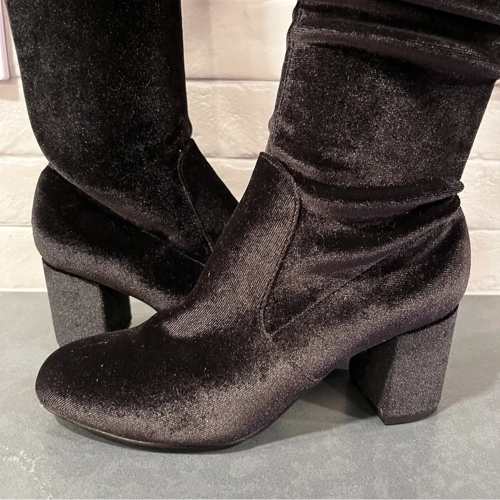 Charles by Charles David sz 6.5 YA black velvet OTK tall heeled boots